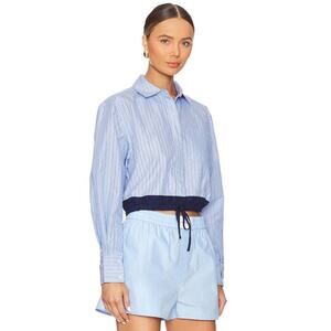 Simkhai Adryck Long Sleeve Shirt in Harbor Blue Stripe L